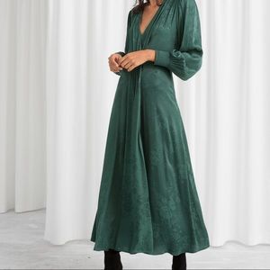[NWOT] & Other Stories Ruched Jacquard Midi Dress - Dark Green